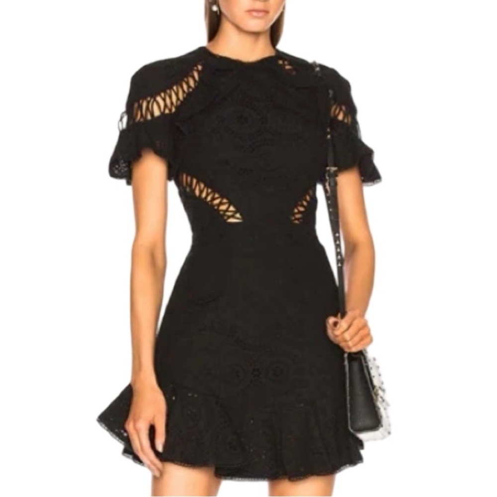 Zimmerman Black linen & Lattice detail Dress AU2 US6-8 S or M like new Offers OK